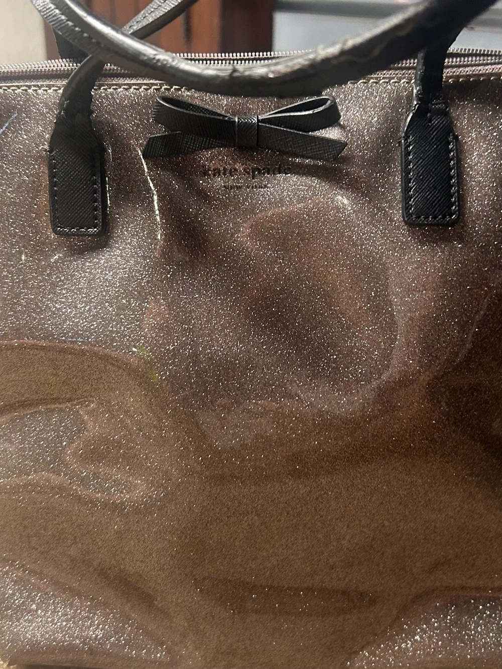 Kate Spade Sparkle Bow Tote Bag in Silver glitter tote
